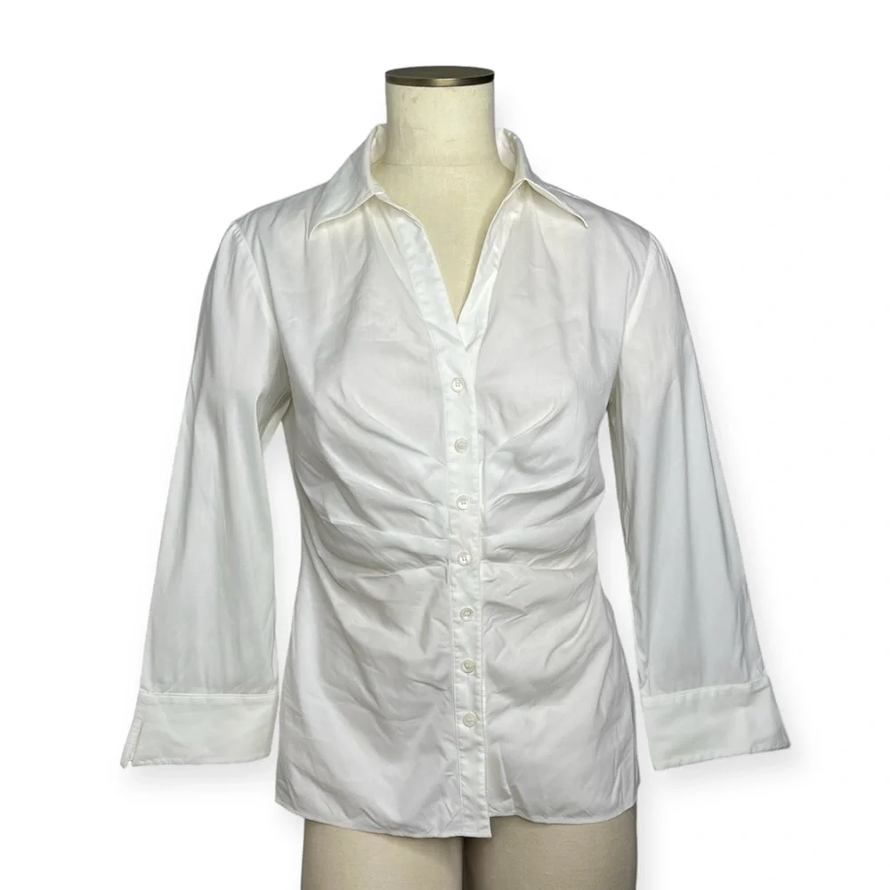 Lafayette 148 Ivory Pleaded Front Button Down Shirt Blouse Top Size 6 - Picture 1 of 16